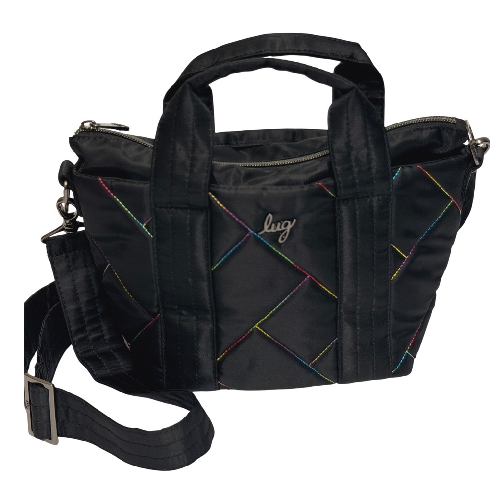 Lug Dory Mini Quilted Bag Nylon Crossbody Tote Black/Rainbow Adjustable Strap